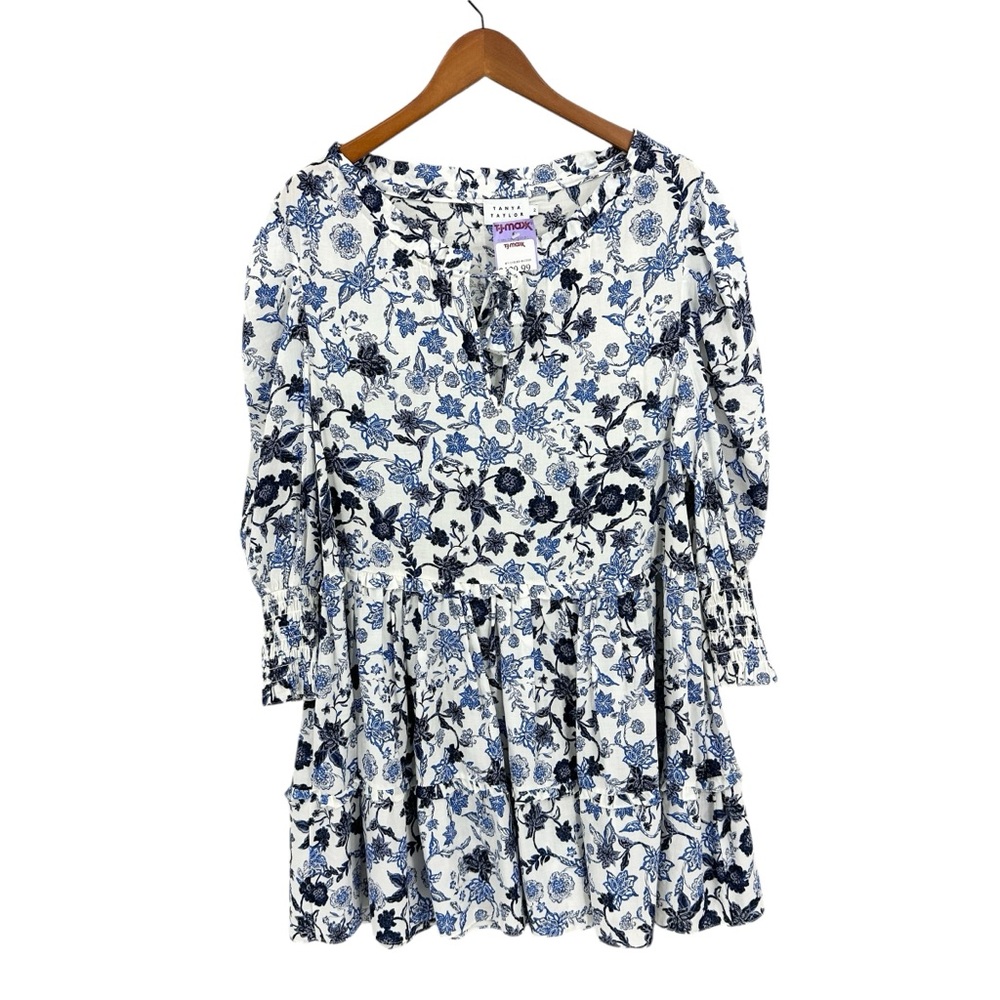 TANYA TAYLOR Dress Floral Mini Blue White